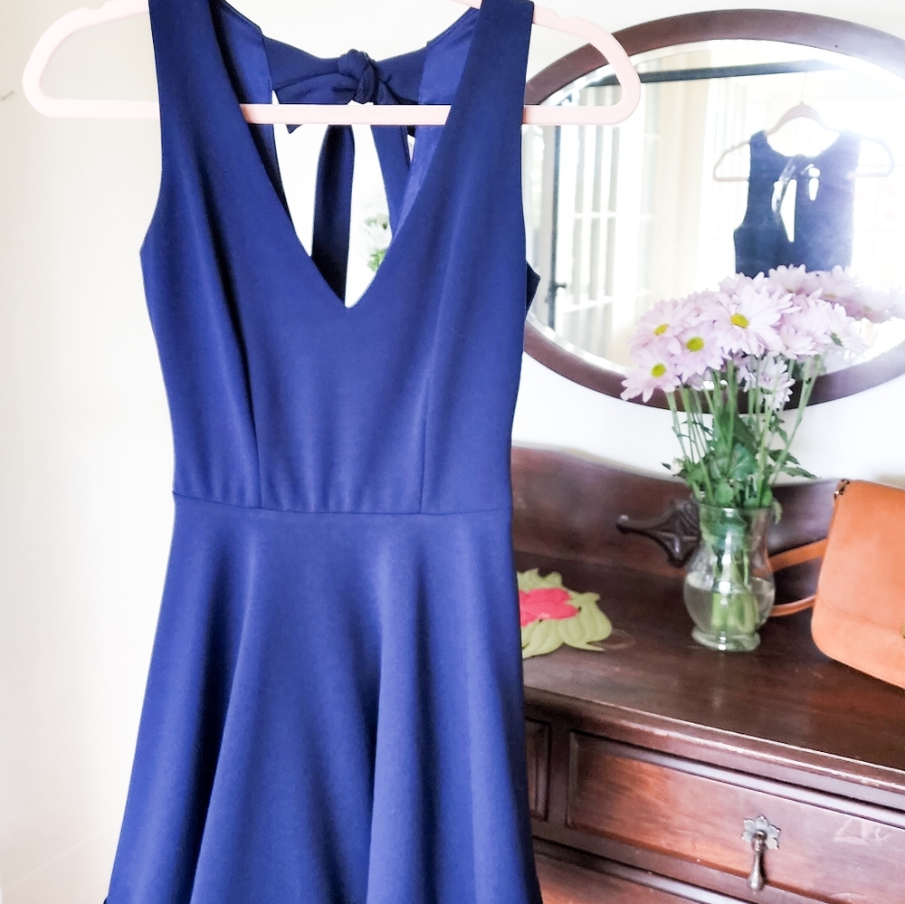 B.Darlin Navy Sleeveless Dress with Bow Back, Size 1/2